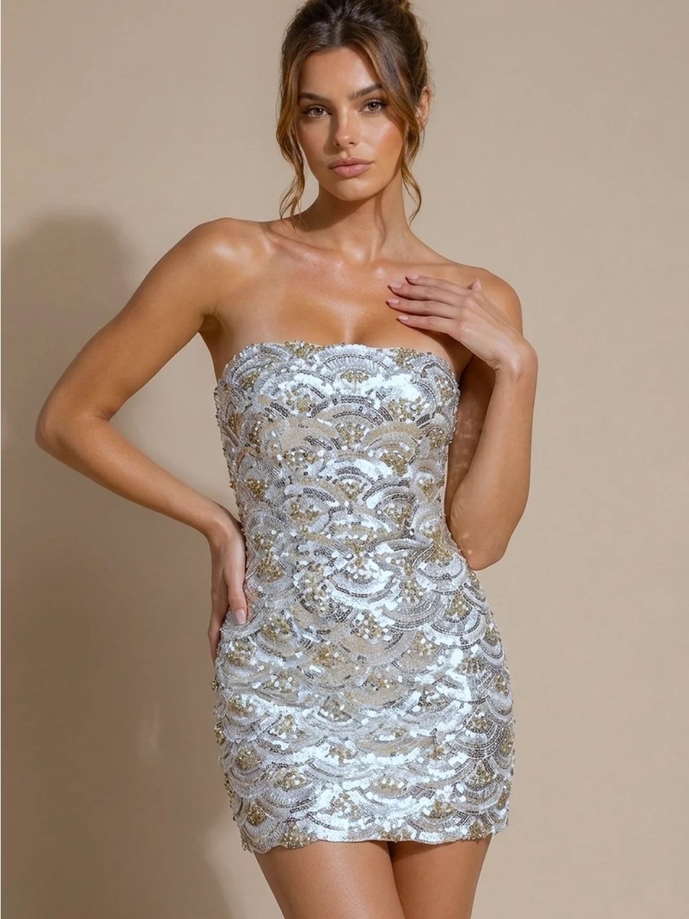 JOVANI 52462 Silver and light blue Sequin Strapless Mini Dress size 0 nwt